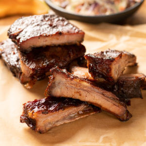 Sliced ribs on butcher paper